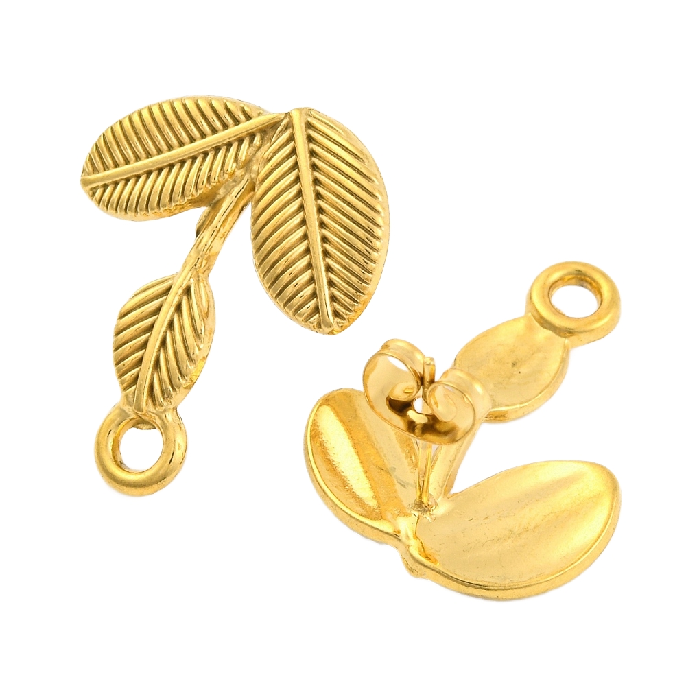 Kopča za naušnice Lišće od nehrđajućeg čelika SS304, vel 23x18,5 mm, 2 kom (1 par), pozlata SS45 - Slika 3