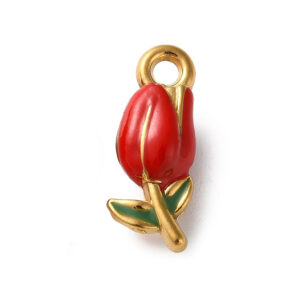 Privjesak cvijet Tulipan 3 d, od nehrđajućeg čelika SS304 i emajla vel.20x8x4,5 mm, ION pozlata 18 karat.zlatom, 1 kom, SS43