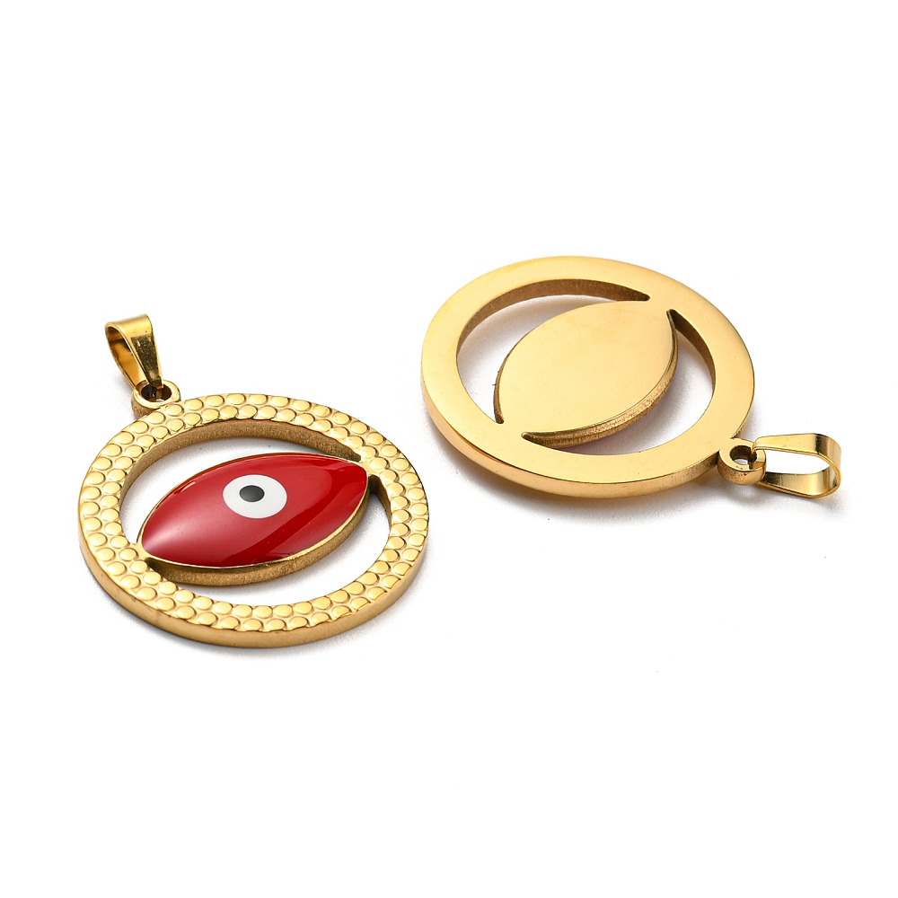 Privjesak Urokljivo oko, okrugli od nehrđajućeg čelika SS304 i emajla, vel.28,5x25,5x3 mm, alka 5x3,5 mm, ION pozlata 18 karat.zlatom i crveni emajl, 1 kom, SS101 - Slika 4