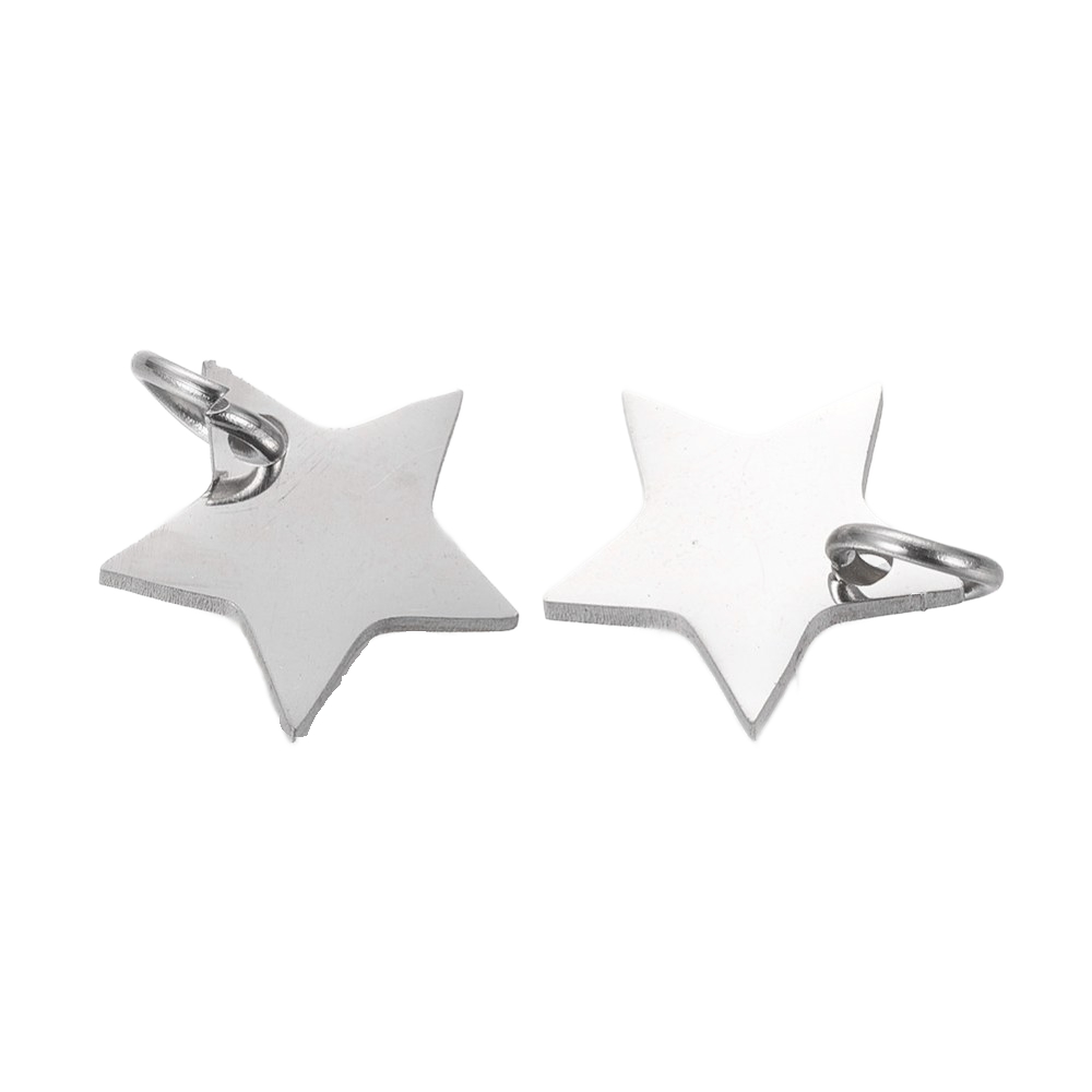 Privjesak Zvijezda, nehrđajući čelik SS304, vel.10x10,5x3,5 mm, boja: inox , 2 kom, SS121
