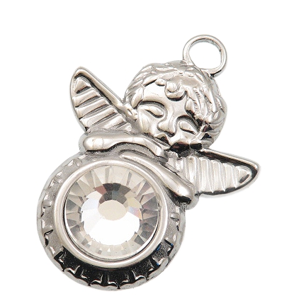 Privjesak Anđeo nehrđajući čelik SS304 vel.25x16x10 mm, boja: inox , crystal caboshon,1 kom, SS108 - Slika 2