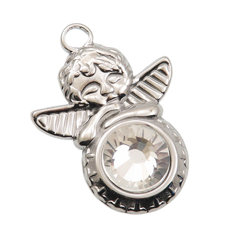 Privjesak Anđeo nehrđajući čelik SS304 vel.25x16x10 mm, boja: inox , crystal caboshon,1 kom, SS108 - Slika 3