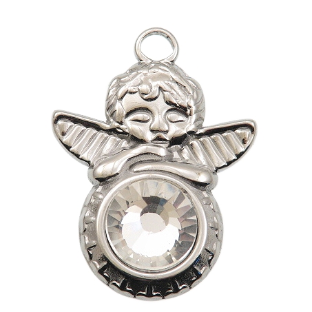 Privjesak Anđeo nehrđajući čelik SS304 vel.25x16x10 mm, boja: inox , crystal caboshon,1 kom, SS108
