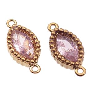 Konektor nehrđajući čelik SS304, ION pozlata 18 karatnim zlatom vel.13x6x2,5 mm, crystal ljubičasti, 2 kom, SS120
