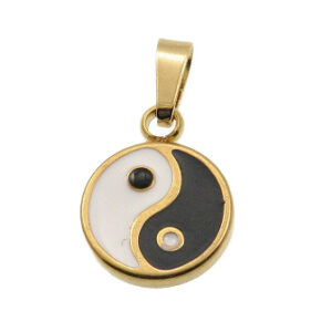 Privjesak Jin & Jang ili Tai Ji , nehrđajući čelika SS304 u komb. s emajlom, vel.13x10x2 mm, dolazi s kopčicom za lančić vel 5x 3 mm, 1 kom SS75