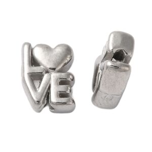 Privjesak-perlica Love od nehrđajućeg čelik SS304 vel 8x6x3,5mm , rupa: 1 mm, boja:inox, 2 kom SS120