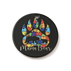 Privjesak Medaljon Autizam - Mama medvjedica , od nehrđajućeg čelika SS304, vel.25x1 mm, s kopčom vel. 4x8 mm, boja: inox, inox crni 1 kom SS125