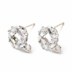 Kopča za naušnice cubic cirkonij,  mjed , pozlata platinom, vel.11,5x9,5 mm, 1 par CZ6