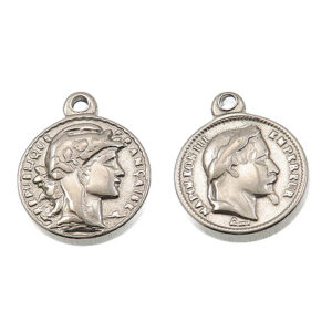 Privjesak Dukat - Novčić, nehrđajući čelik SS304 vel.14,5x12x3 mm, 2 kom, boja:inox SS121