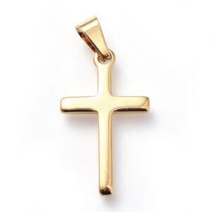 Privjesak Križ, nehrđajući čelik SS304, vel. 33x19x2 mm, alka 4x7 mm, ION pozlata, 1 kom,  IN10