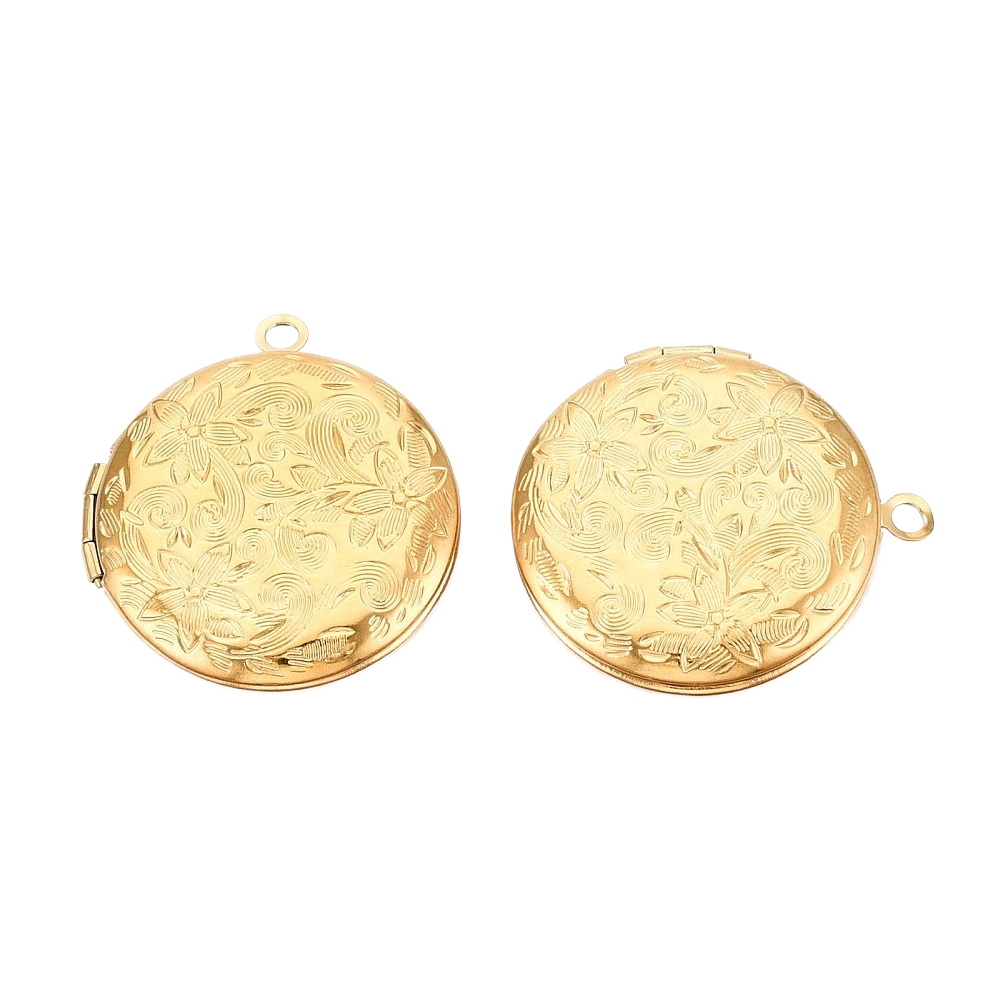 Medaljon za fotografiju, nehrđajući čelik SS304, okrugli, vel.28x4,5 mm, kopča 7x4mm, unut.mjere 20 mm, ION pozlata 18 karat.zlatom, 1 kom SS37 - Slika 2