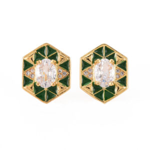 Naušnice pozlata 18 karat zlato, cubic cirkon i emajl zeleni, 1 par, 15x12 mm, CZ6