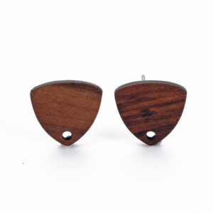 Kopča za naušnice od drva, iglica i leptirić od nehrđajućeg čelika SS304, vel 13x14 mm, 2 kom, SS114