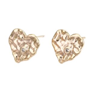 Naušnice mjed srce, pozlata 18 karatno zlato, cubic cirkonij, 1 par, vel.11x11,5 mm, rupa 1,4 mm, iglica 0,8 mm , CZ6