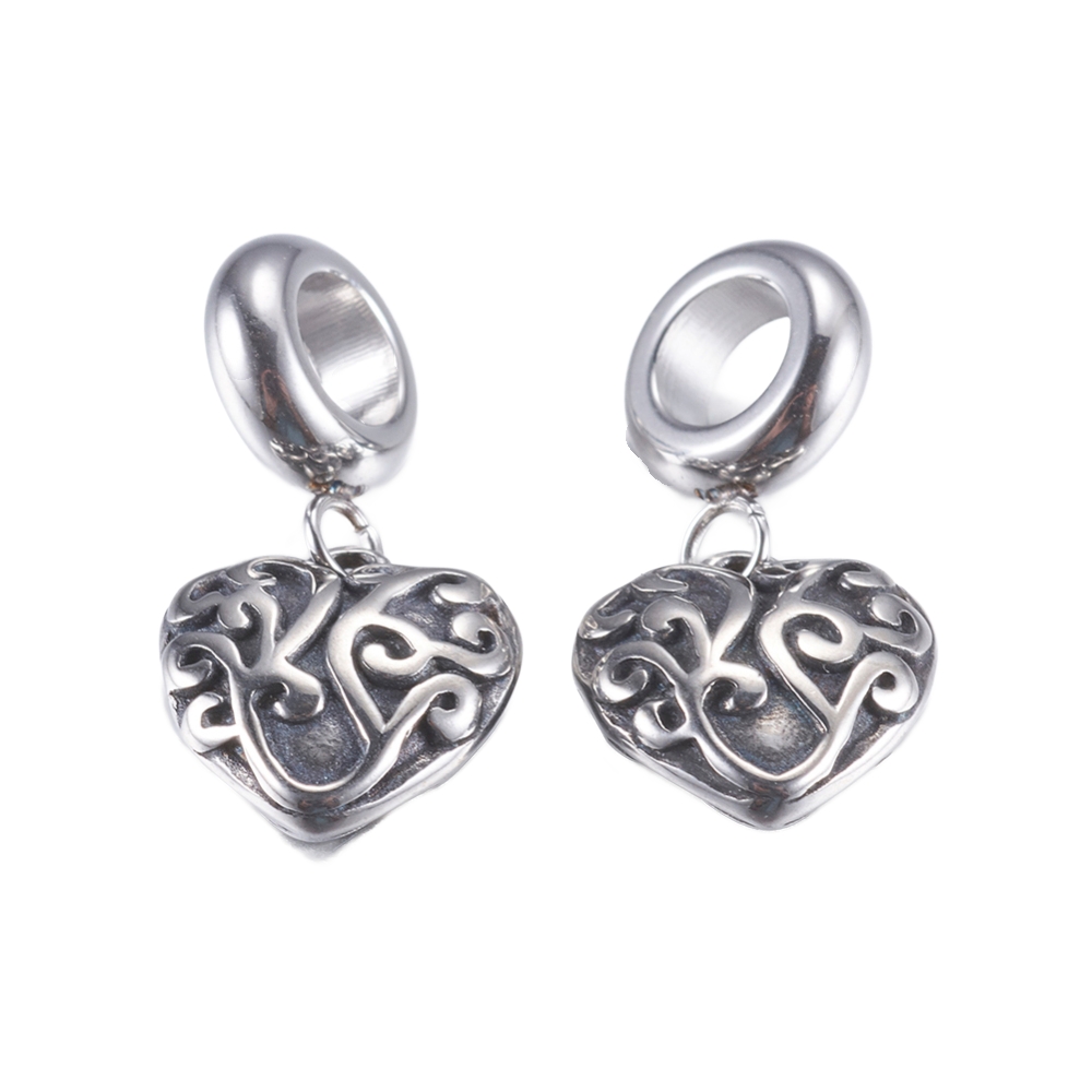 Perlica Srce nehrđajući čelik SS304, vel. 22 - 11x11x4mm,1 kom, boja: antique inox SS35 - Slika 2