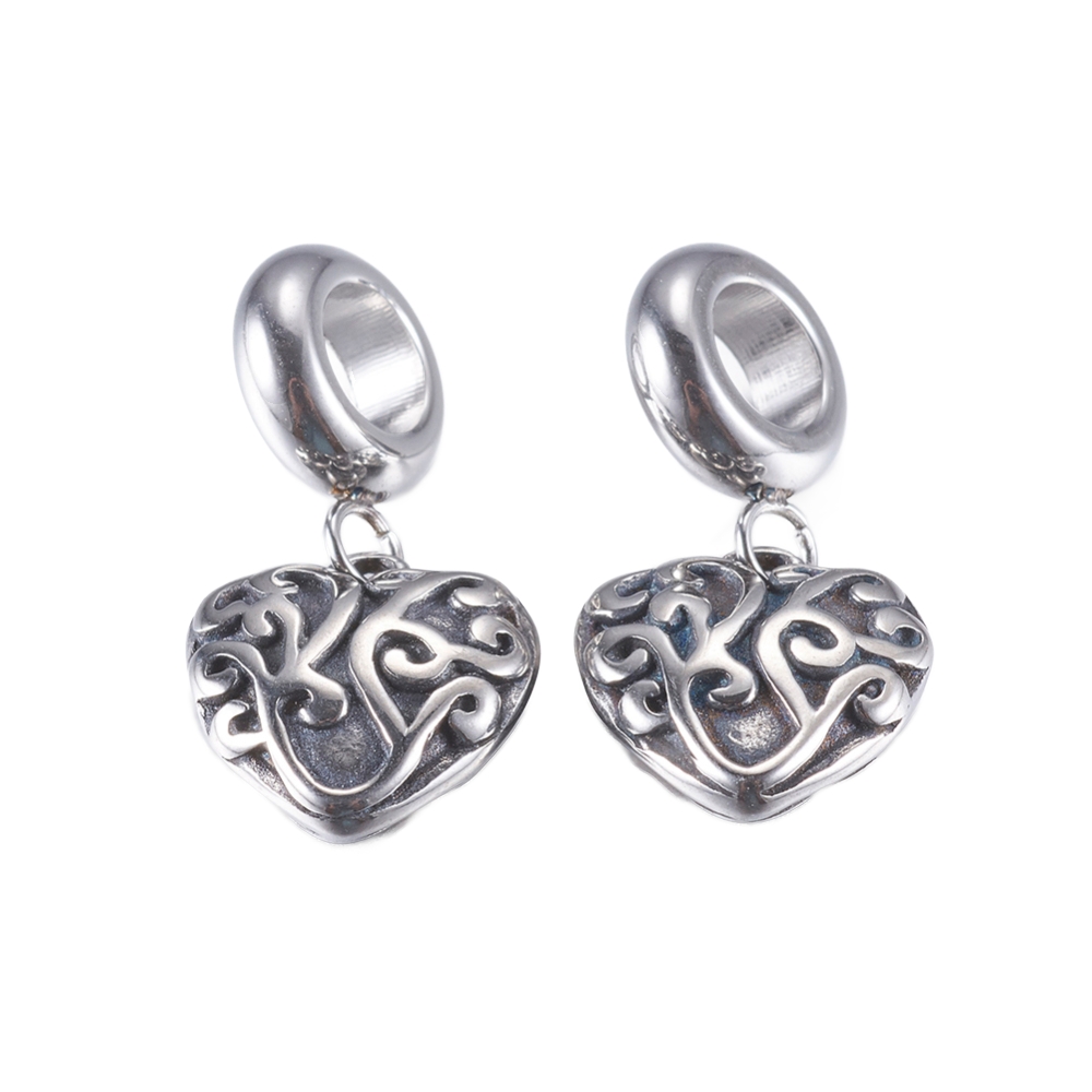 Perlica Srce nehrđajući čelik SS304, vel. 22 - 11x11x4mm,1 kom, boja: antique inox SS35 - Slika 3