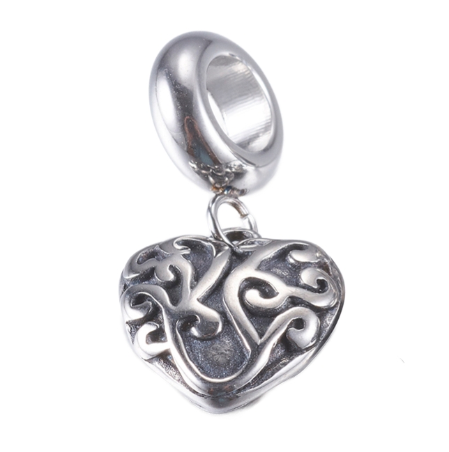 Perlica Srce nehrđajući čelik SS304, vel. 22 - 11x11x4mm,1 kom, boja: antique inox SS35