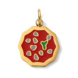 Privjesak Pizza, nehrđajući čelik SS304 i emajl vel.17,5x14,5x1,5 mm,  ION pozlata, boja: zlatna i emajl šareni, 1 kom, SS125