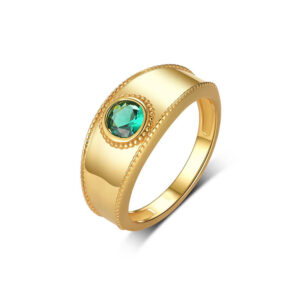 Prsten mjed , pozlata 18 karatnim zlatom, cubic zirkonij boja: zelena, vel 17,3 mm, CZ6