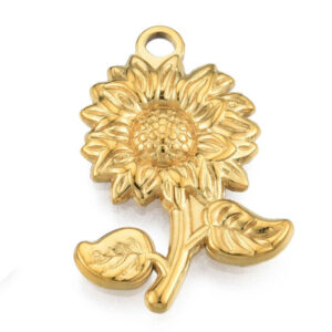 Privjesak cvijet Suncokret, nehrđajući čelik SS304, vel.26x18x2,5 mm, pozlata 18 karat.zlato, 1 kom, SS75