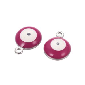 Privjesak Urokljivo oko, nehrđajući čelik SS304, vel.13x10x5 mm, boja: inox i ružičasto crvena, 2 kom SS120