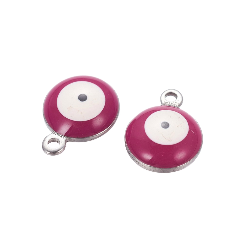 Privjesak Urokljivo oko, nehrđajući čelik SS304, vel.13x10x5 mm, boja: inox i ružičasto crvena, 2 kom SS120