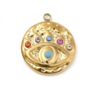 Privjesak Urokljivo oko, nehrđajući čelik SS304, vel.17,5x15x3,5 mm, ION pozlata 18 karat.zlatom, 1 kom SS121