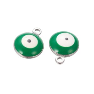 Privjesak Urokljivo oko, nehrđajući čelik SS304, vel.8,5x6x3,5 mm, boja: inox i zelena, 2 kom SS120