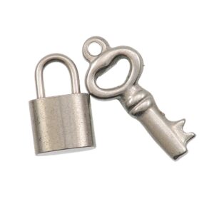 Privjesak Lokot 14x8x5+ključ 20x8x3 mm, nehrđajući čelik, boja inox, 1 kom , SS304