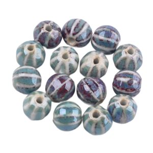 Perlica keramika , ručno rađena, glazirana vel 11~12x10~11x10~10.5mm, rupa: 2~2.5mm, 10 kom u paketu, boja: cadet blue KER01