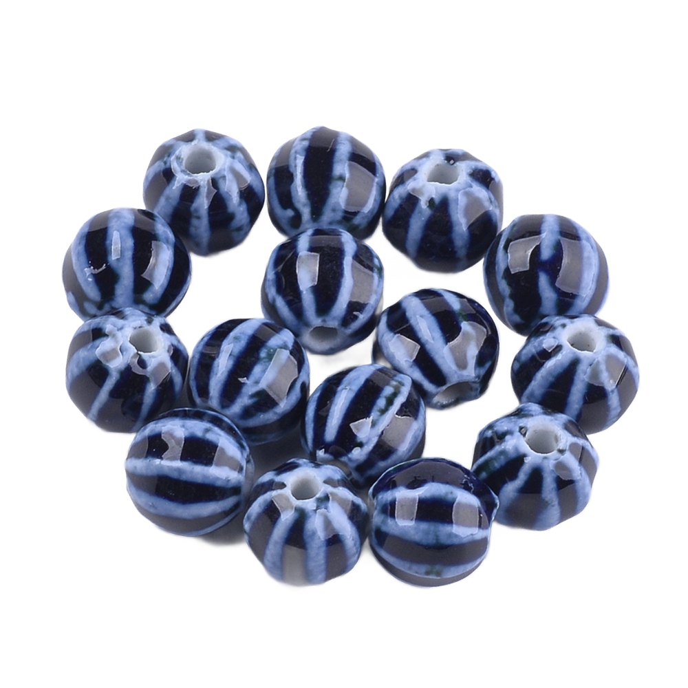 Perlica keramika , ručno rađena, glazirana vel 11~12x10~11x10~10.5mm, rupa: 2~2.5mm, 10 kom u paketu, boja: marine blue KER01