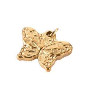 Privjesak Leptir, nehrđajući čelik SS304, vel.12x15x2 mm, ION pozlata 14 karatnim zlatom, 1 kom, SS106