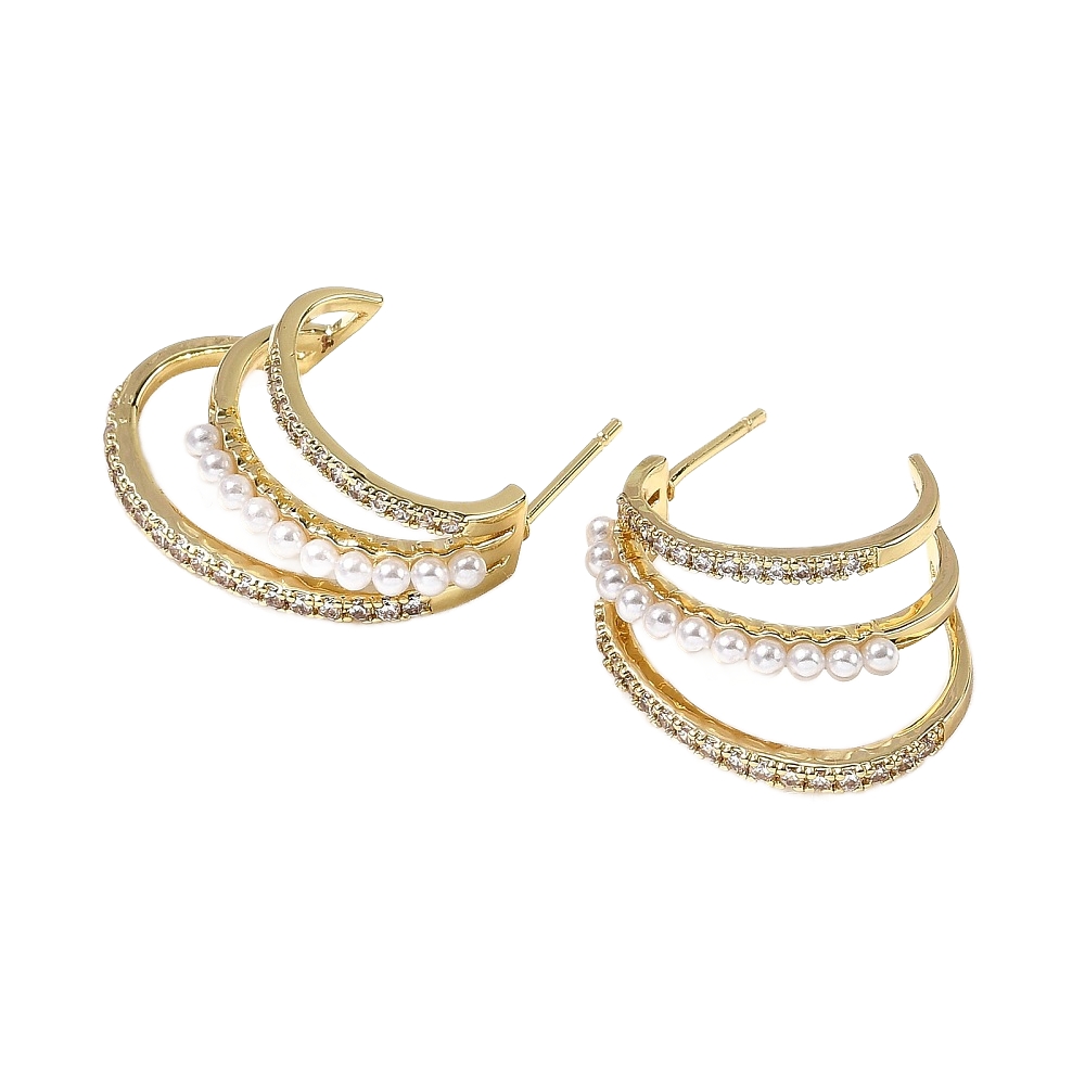 Naušnice mjed, pozlata 18K zlatom vel. 24x8,5 mm, s imitacijom bisera