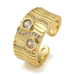 Prsten , mjed, pozlata 18K zlatom + cirkonij, 17 mm
