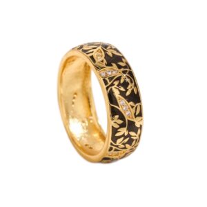 Prsten mjed+emajl+cirkonij, ION pozlata 18K zlatom, 18.1 mm, boja: crna, 1 kom
