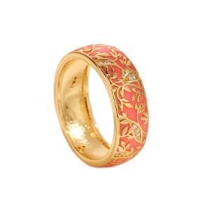 Prsten mjed+emajl+cirkonij, ION pozlata 18K zlatom, 18.1 mm, boja: salmon, 1 kom