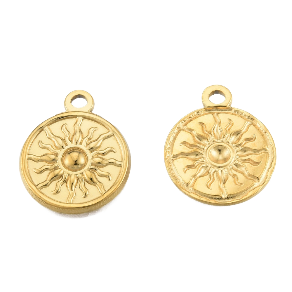 Privjesak Sunce nehrđajući čelik pozlata 18K zlatom 19x15,5x2 mm, 1 kom, SS304 - Slika 3