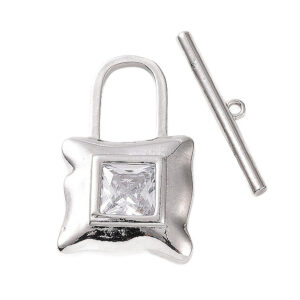 Kopča toggle, mjed pozlata platinom+cubic cirkonij, 20,5x3,5x1,5 mm, klipić 23,5x14,5x3 mm,