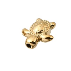 Privjesak - perlica Kornjača, 3 D, nehrđajući čelik, ION pozlata 18K zlatom, 10x9,5x4mm, SS304