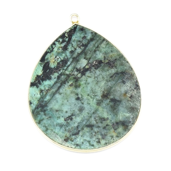 Privjesak prirodni Afrički tirkiz (jaspis), 41x32x2 mm, okvir od mjedi