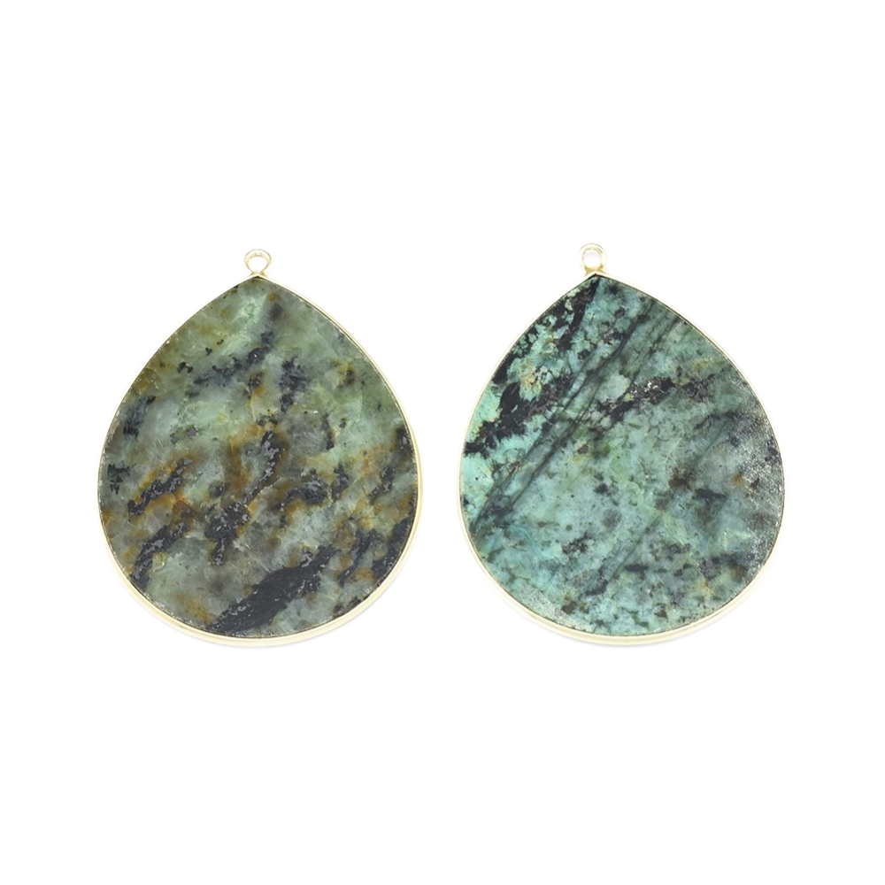 Privjesak prirodni Afrički tirkiz (jaspis), 41x32x2 mm, okvir od mjedi - Slika 3