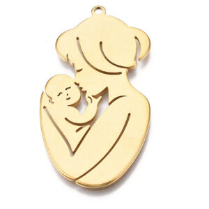 Privjesak Majka i dijete, nehrđajući čelik, pozlata 18K zlatom, vel.46x25x1 mm, s kopčom 8x3 mm,1 kom