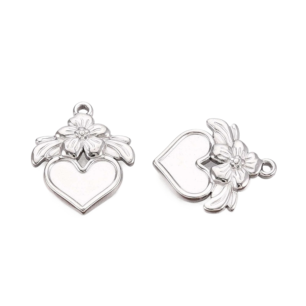 Privjesak Srce nehrđajući čelik 19x16x2,5 , podloga srce 5,5x10 mm, boja : inox 1 kom - Slika 2