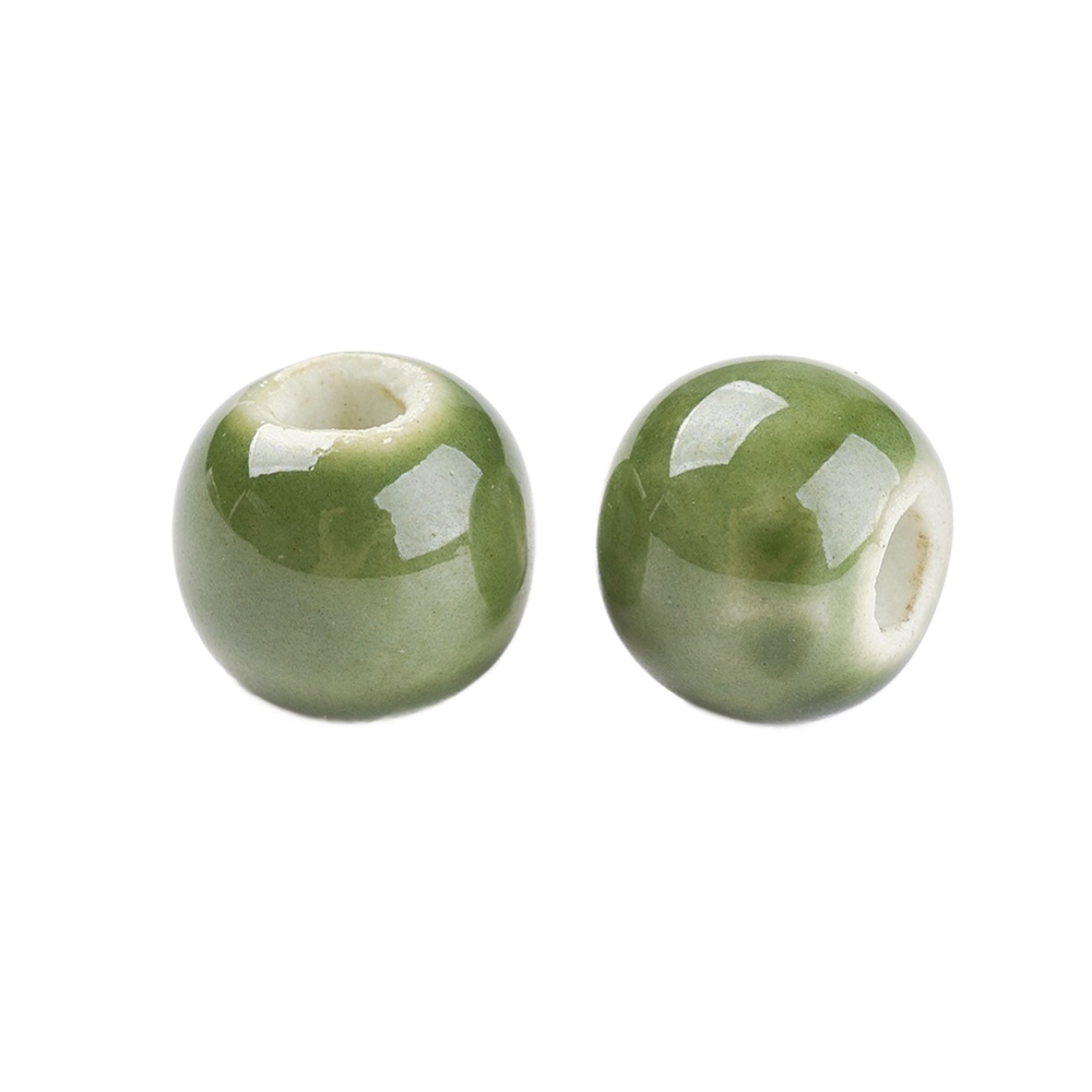Perlica keramika glazirana 8 mm, rupa 2 mm, 10 kom u paketu, boja: maslino zelena