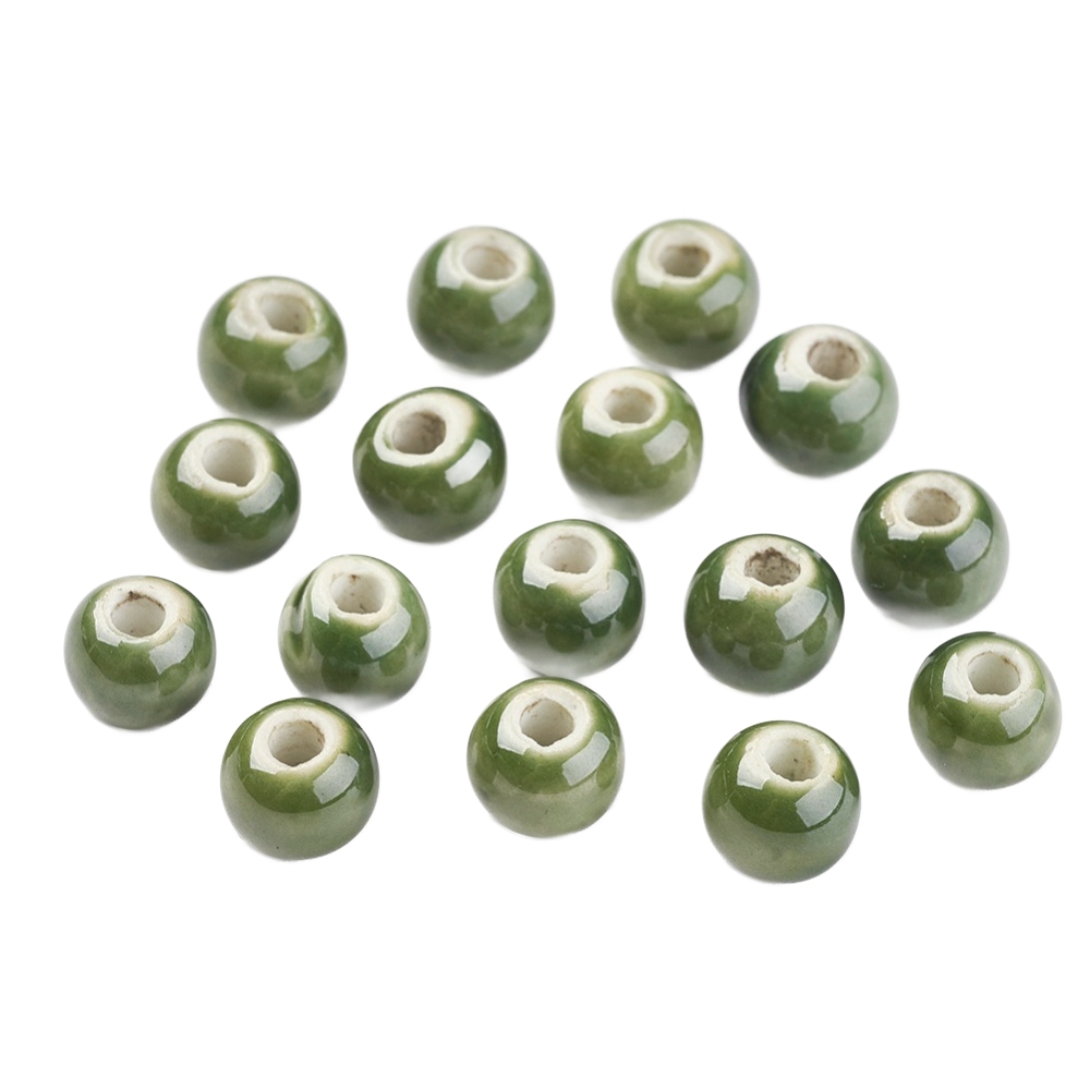 Perlica keramika glazirana 8 mm, rupa 2 mm, 10 kom u paketu, boja: maslino zelena - Slika 2