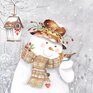 Salveta Snowman holding robin BZ19