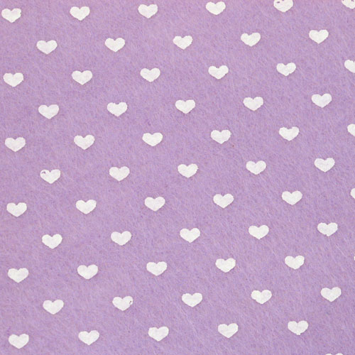Filc 30x30 cm, lila s srcima, 0,8-1 mm