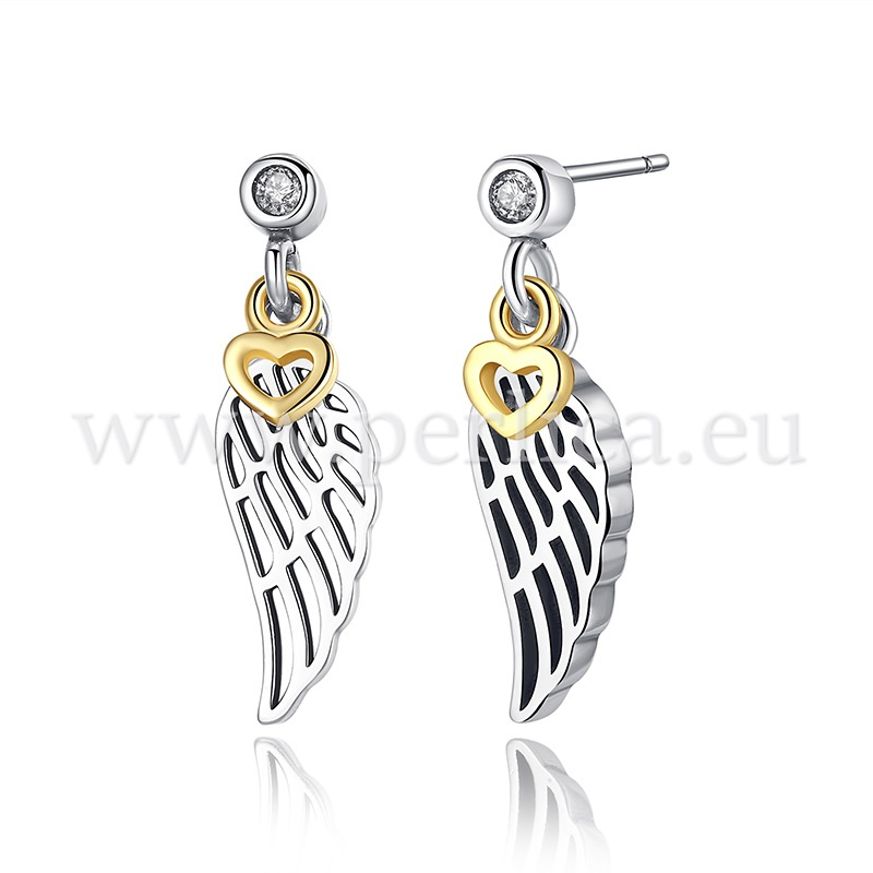 Naušnice "Wings" 23x7 mm, CZ cirkon, sterling silver