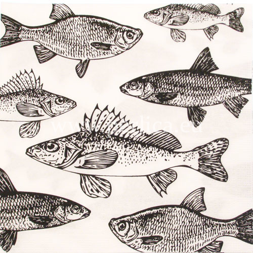 Salveta "Graphic fishes white" MO22