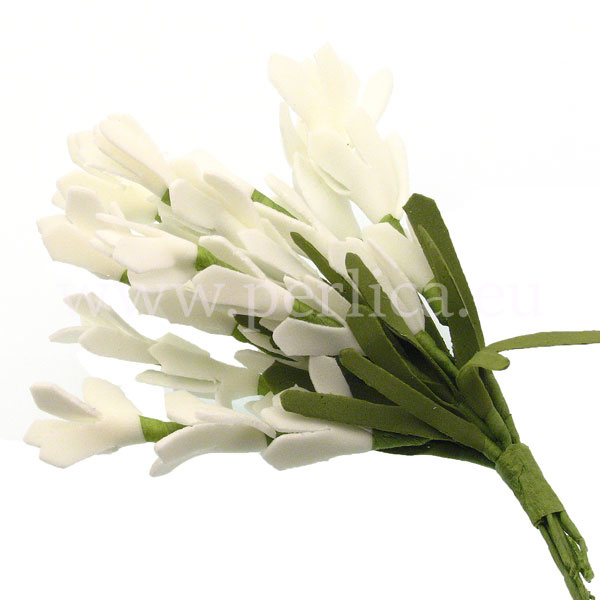 Cvijetici foam 10 grancica 8cm s po 3 cvijetica 15 mm, bijela